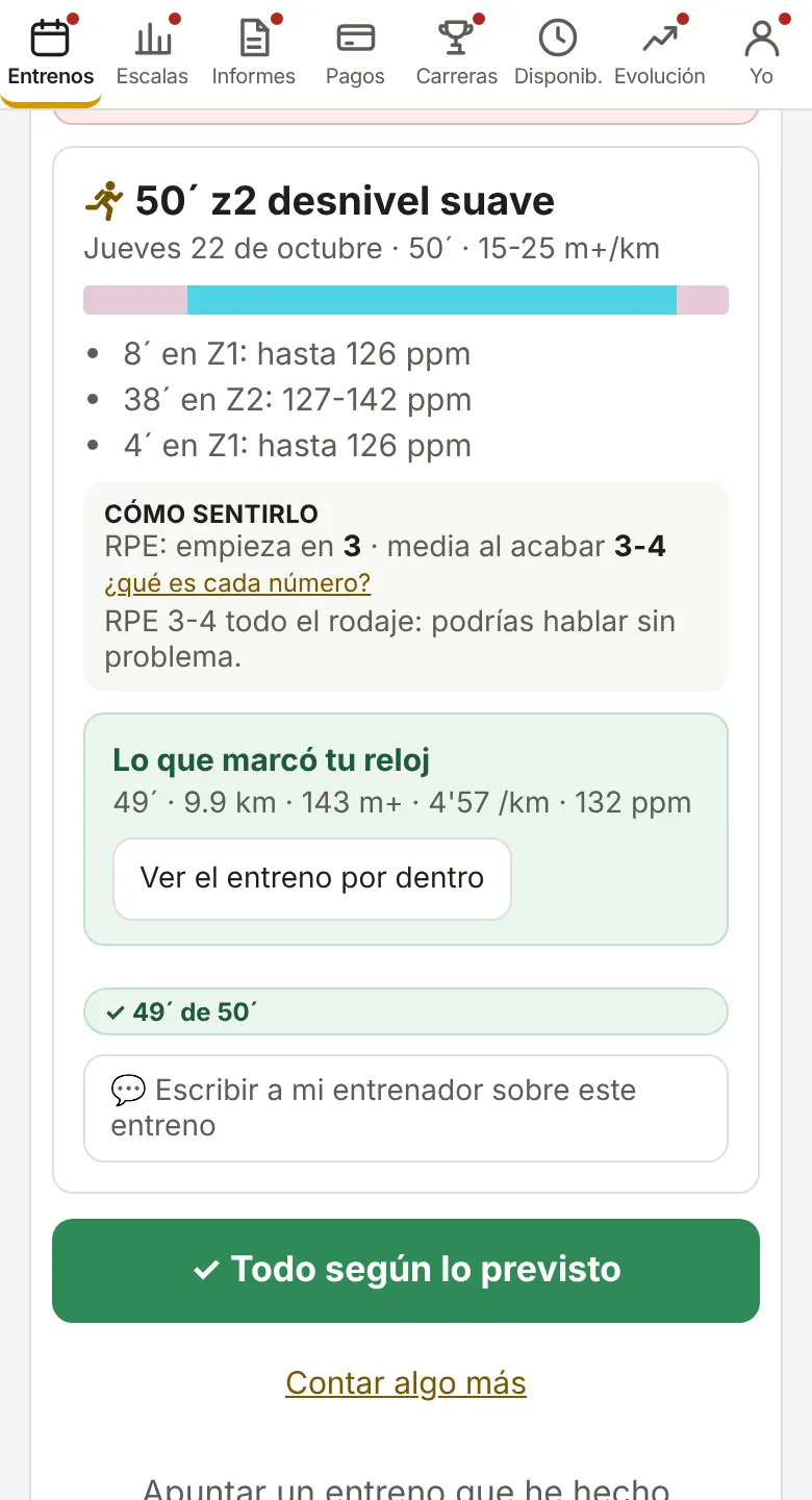 Un entreno abierto: sus partes, cómo sentirlo y lo que marcó el reloj